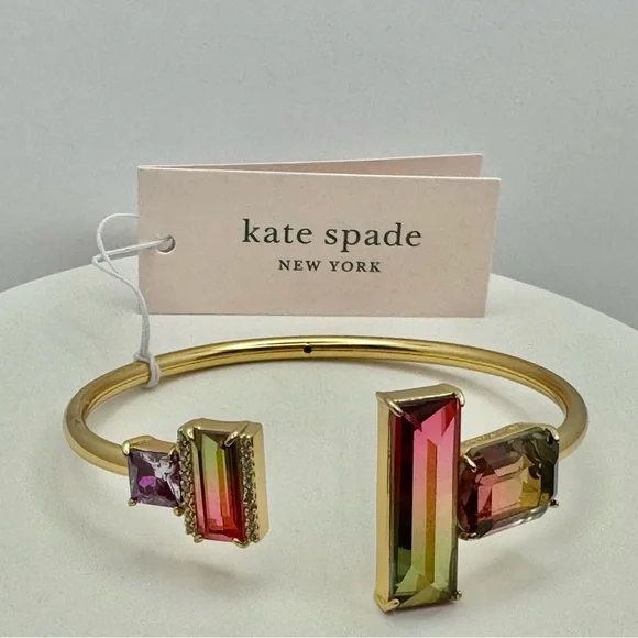 $78 Kate Spade Geo Gems Ombré Flex Cuff Bracelet NWT Pink/Multi - Picture 2 of 6